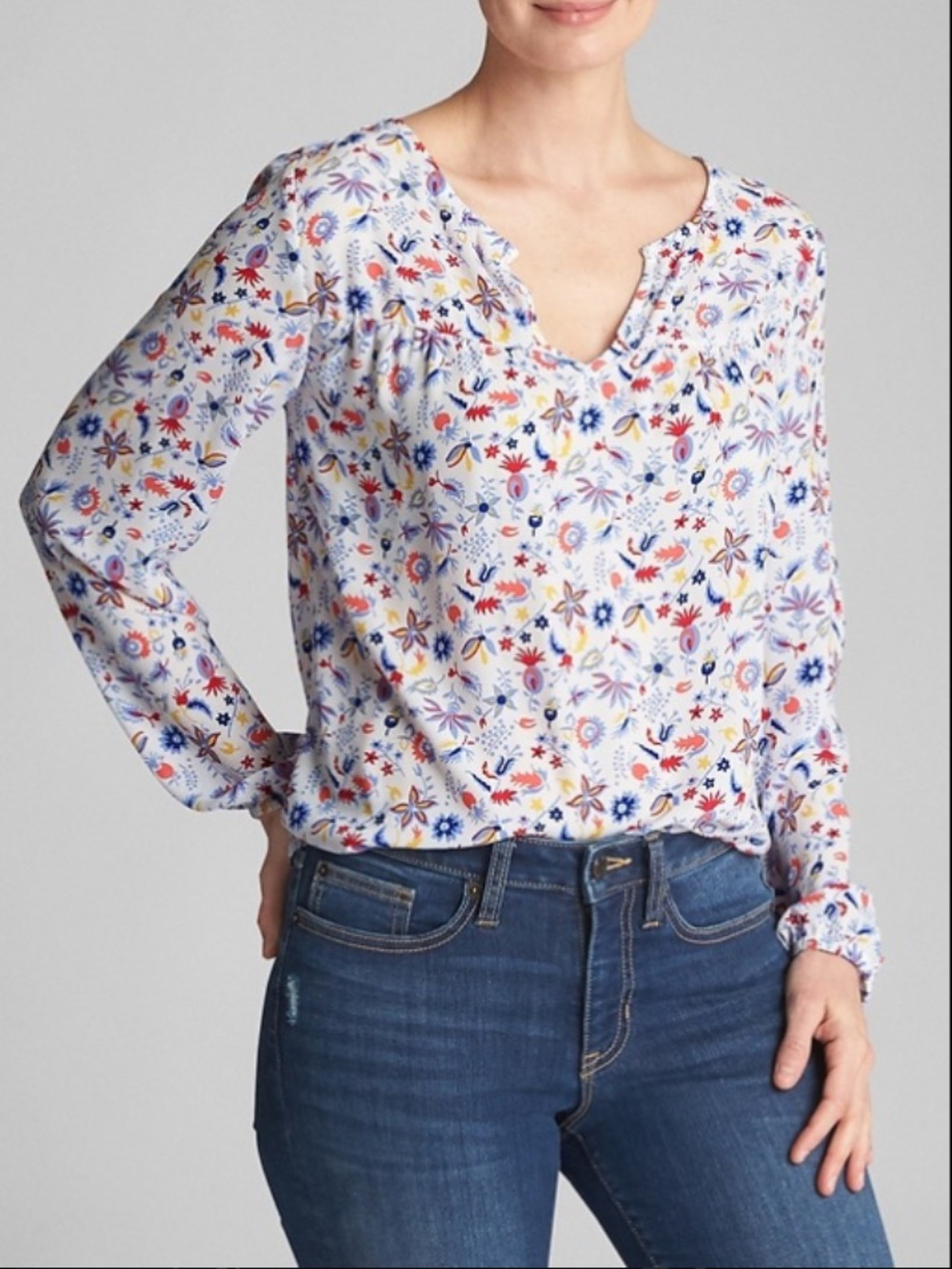 Gap-white floral blouse, top